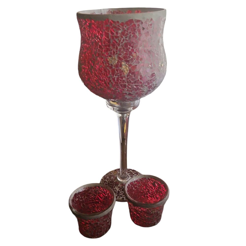 Red Glass Mosaic Candle Tea Light Decor